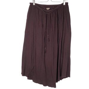 LILLA P MIDI Crinkle Skirt Purple Large Lined Drawstring Waist 100% Cotton
